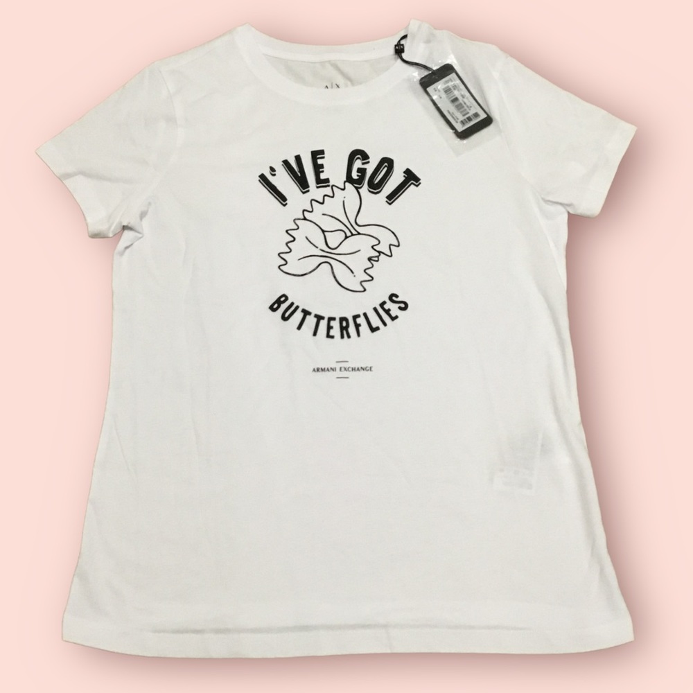 Armani Exchange Women White Tee (I’ve Got Butterflies)